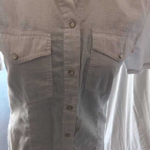 VINTAGE SHINY GLITTERY WHITE SNAP DOWN SHORT SLEEVE SHIRT - Picture 6 of 9